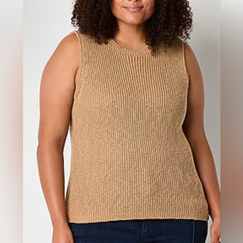 Ryegrass Womens Plus Crew Neck Sleeveless Tank Top Sweater 2X